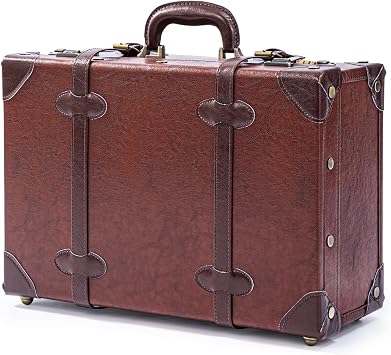 COTRUNKAGE Large 20" Carry On Suitcase Cute Pu Overnight Vintage Trunk Luggage Bag for Women with Combination Locks, Caramel Brown