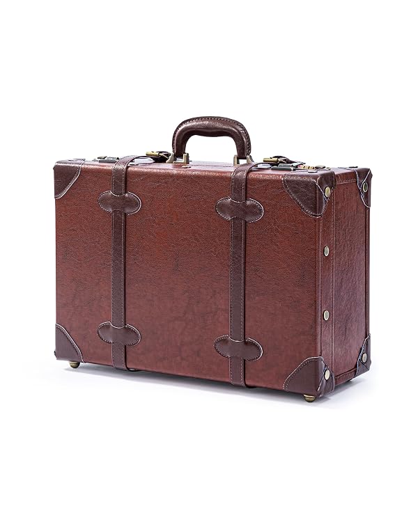 COTRUNKAGE Large 20" Carry On Suitcase Cute Pu Overnight Vintage Trunk Luggage Bag for Women with Combination Locks, Caramel Brown by COTRUNKAGE - Used condition - US$144.37