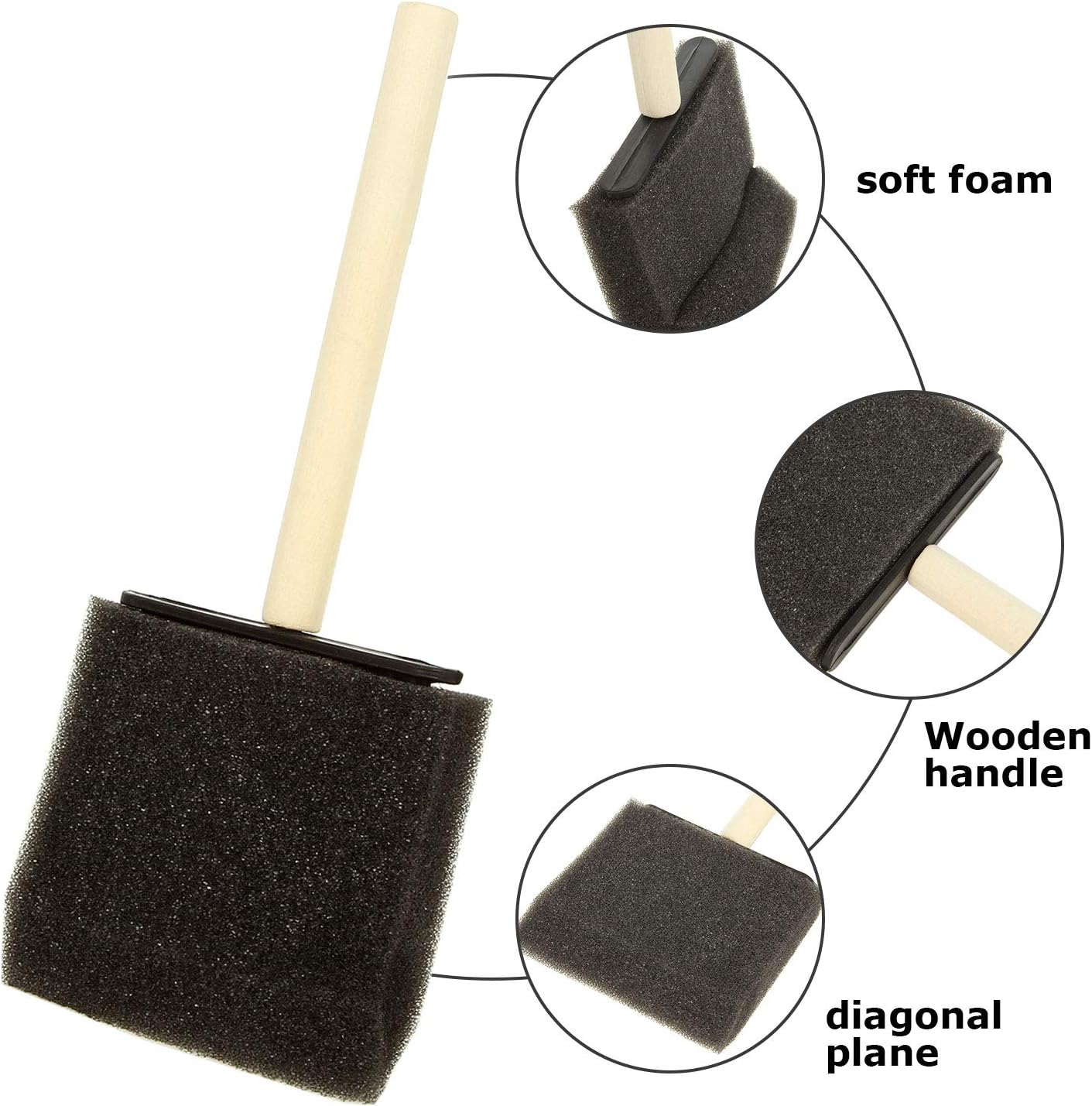 GLEEJON Foam Paint Brushes, 50 PCS Sponge Paint Brush for Painting, Staining, 3 inch Foam Sponge Wood Handle Paint Brush Set