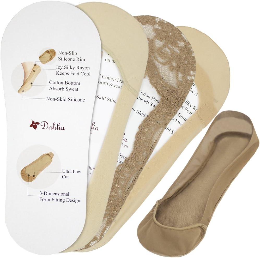 Dahlia Women's No Show Non Slip Liner Dress Socks - (4 Pack)