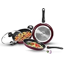 Milton Pro Cook Induction Kitchen Jewel Set of 3 (Fry pan 24 cm/1.6 litres; Kadhai 24 cm/2.5 litres with Glass lid & Tawa 25 cm), Peach | Non-Stick | Food Grade | Dishwasher Safe