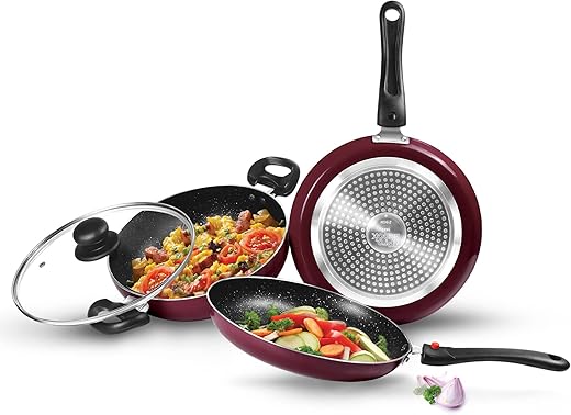 Milton Pro Cook Induction Cookware & Gas Stove Friendly Kitchen Jewel Set | 3 Pc Non-Stick Cookware Set | Kadhai with Lid, Fry Pan, Tawa | Durable…
