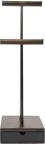 Miniatura 4 de Umbra Soporte de joyería de pilarorganizador de joyas de nogal y metal negro con cajón, 6 pulgadas de largo x 5 pulgadas de ancho x 21 pulgadas de
