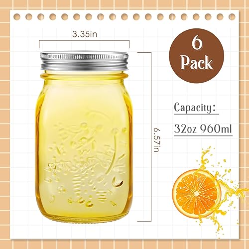 Miniatura 2 de Yinder Paquete de 6 tarros Mason de 32 onzas con tapas de boca ancha, tarros de vidrio de colores para almacenamiento, conservas, fermentación,