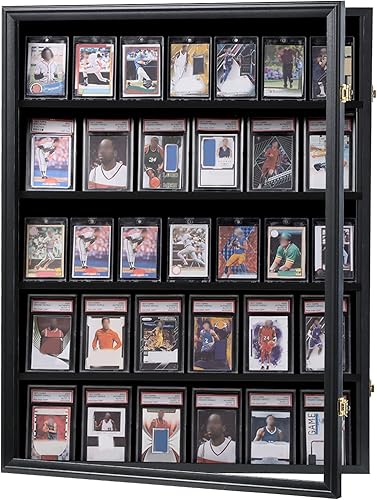 KCRasan 35 Graded Sports Card Display Frame -Baseball Card Display Case Lockable - Trading Card Collector Wall Display Holder for Basketball Football Hockey Cards, UV Protection Acrylic(Black)