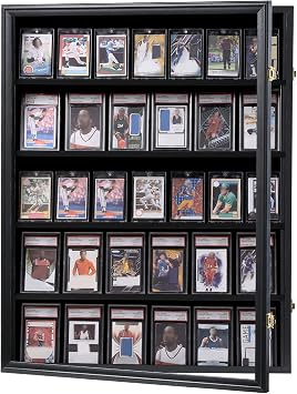 KCRasan 35 Graded Sports Card Display Frame -Baseball Card Display Case Lockable - Trading Card Collector Wall Display Holder for Basketball Football Hockey Cards, UV Protection AcrylicBlack