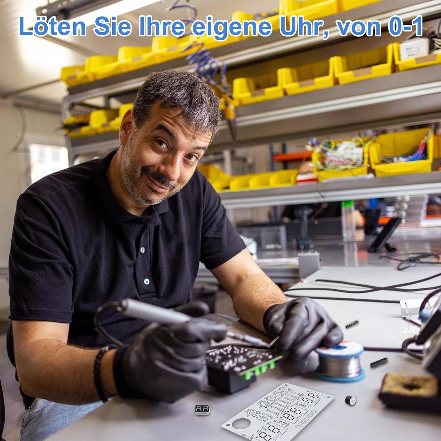 Person soldering electronic components