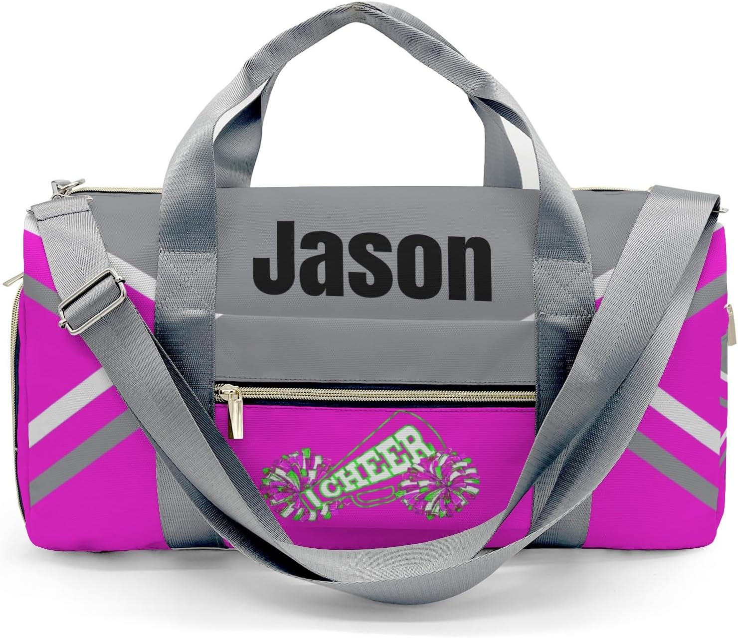 Cheer Personalized Cheerleader Duffel Bags,Customized Lightweight Gym Bag for Men Women, Ballet Training Travel with Shoe Compartments Weekender Overnight Bag (Yellowish-White)