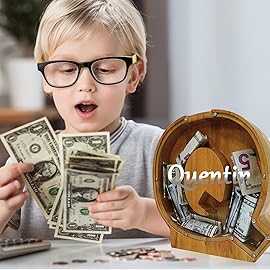 Sulevalt Personalized Piggy Bank for Boys & Girls - Large 9.1 Inch with DIY Laser Stickers, Savings Piggy Bank for Kids & Toddlers - Unique Gift