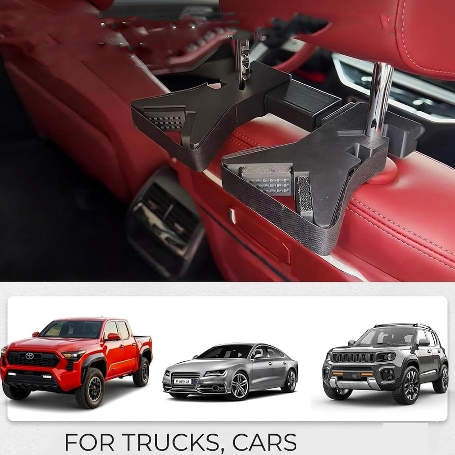 Universal Seat Back Gun Rack,Adjustable Vehicle Guns Holder,Seat Back Easy to Install Vertical Guns Holder,Auto Front Headrest Mount,Secure Storage for Trucks,Cars