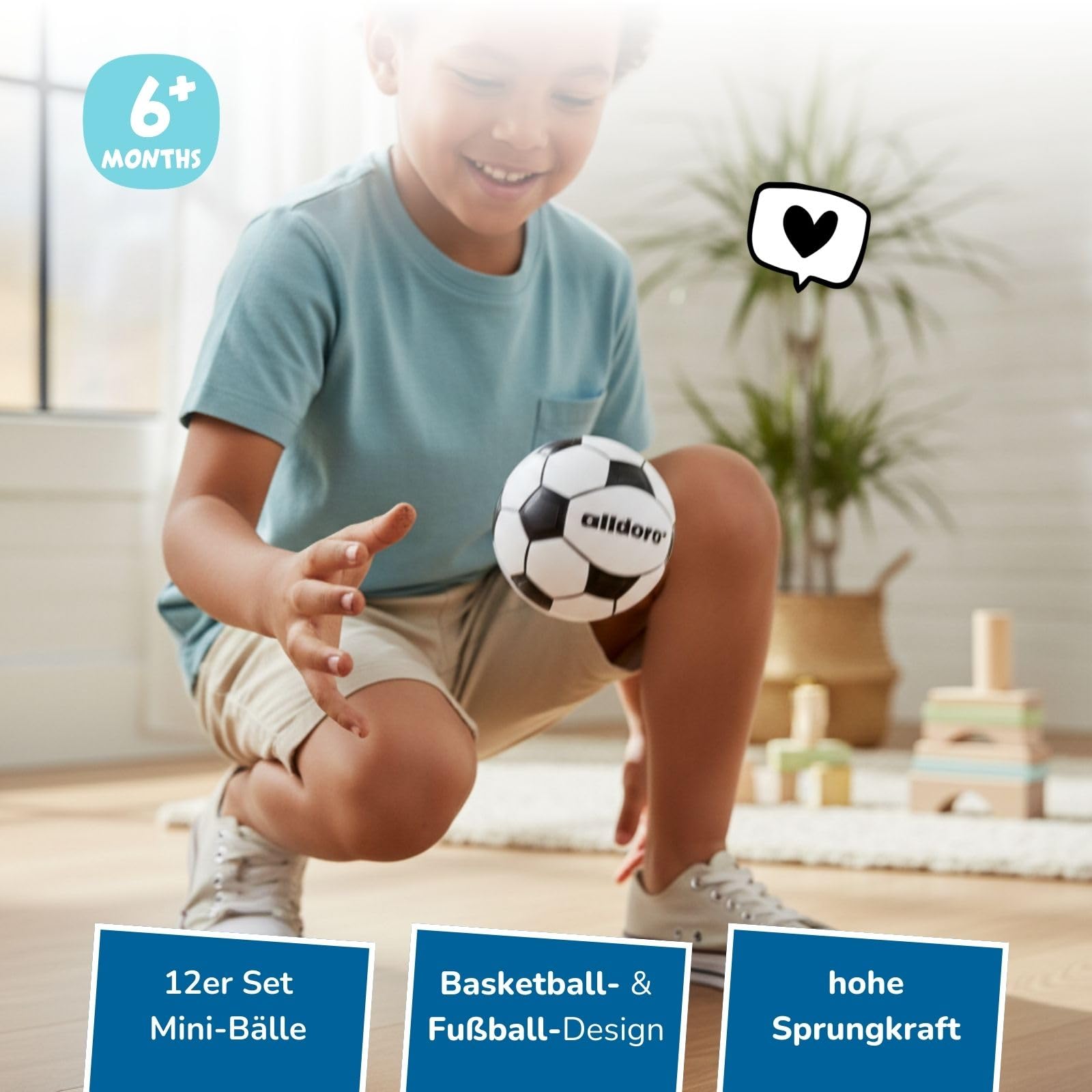 alldoro Mini Spielbälle 12er Set Ø 6 cm, Softball, Schaumstoffball | Leichte Softbälle für Kinder, je 6X Mini Fußball & Basketball, ideal als Geschenk für Kinder, Indoor & Outdoor