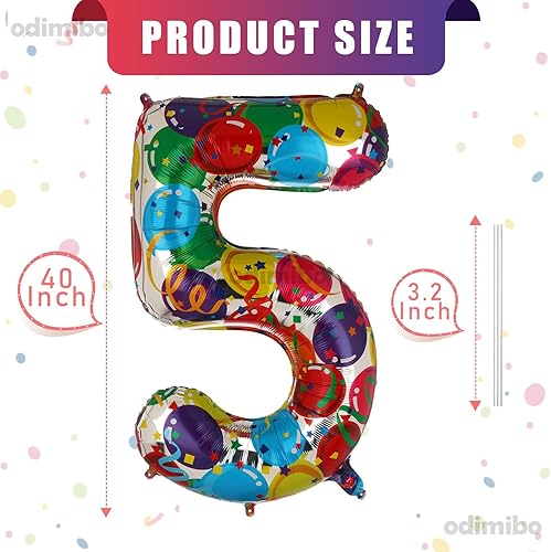 Miniatura 2 de Globos grandes de aluminio arcoíris número 5 de 40 pulgadas, helio grande Mylar 2 globo para decoración de fiesta de cumpleaños, neón