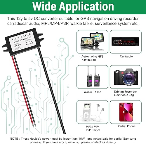 Miniatura 7 de DC DC12V-24V a 5V 3A Micro USB Buck Convertidor Module Step Down Adaptador de corriente