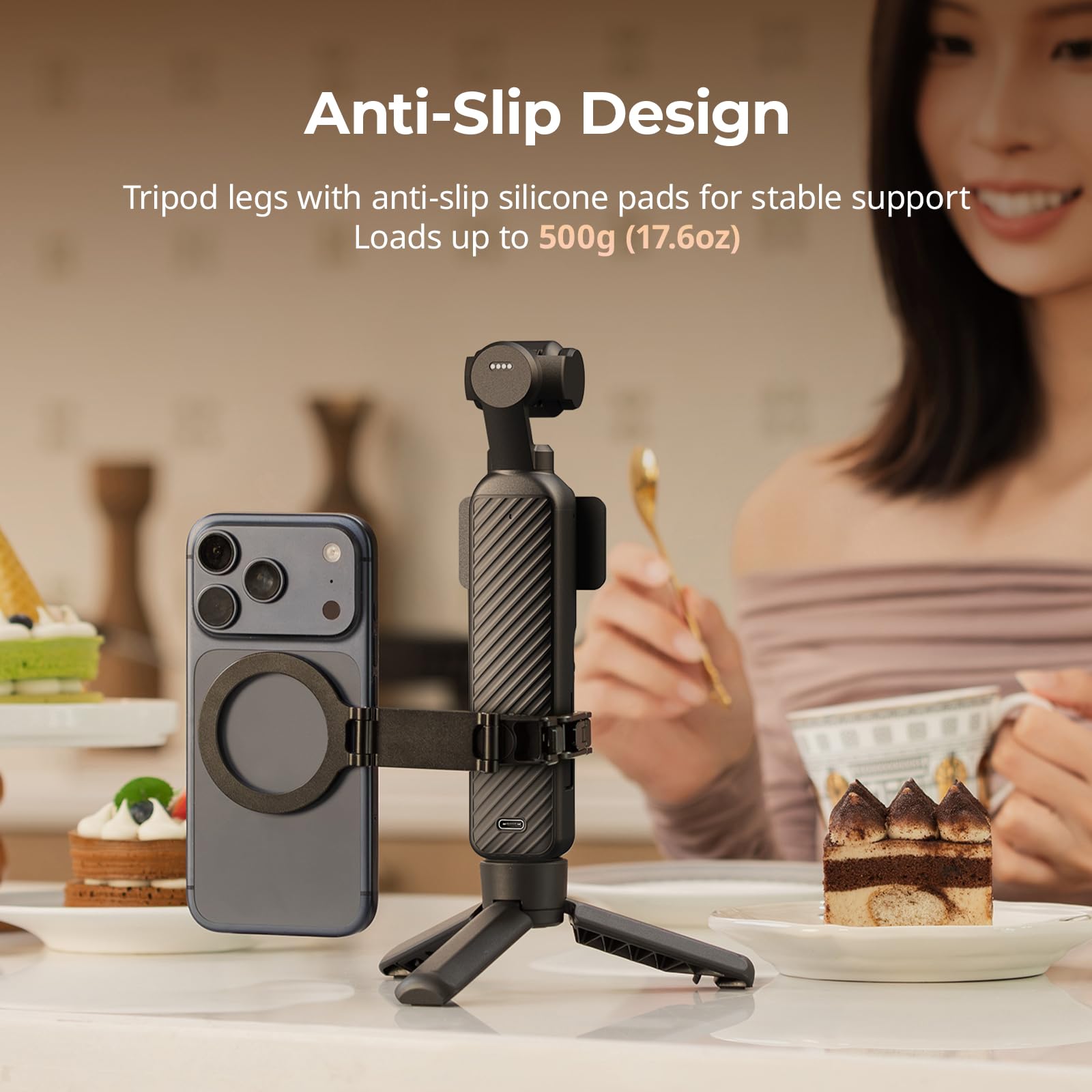 SMALLRIG Trépied pour caméras d'action pour DJI Osmo Pocket 4 / Pocket 3 / Action 6/5 Pro, vis 1/4"-20, Charge maximale 500 g, Poids 50 g, Format Compact 10 cm - 6049