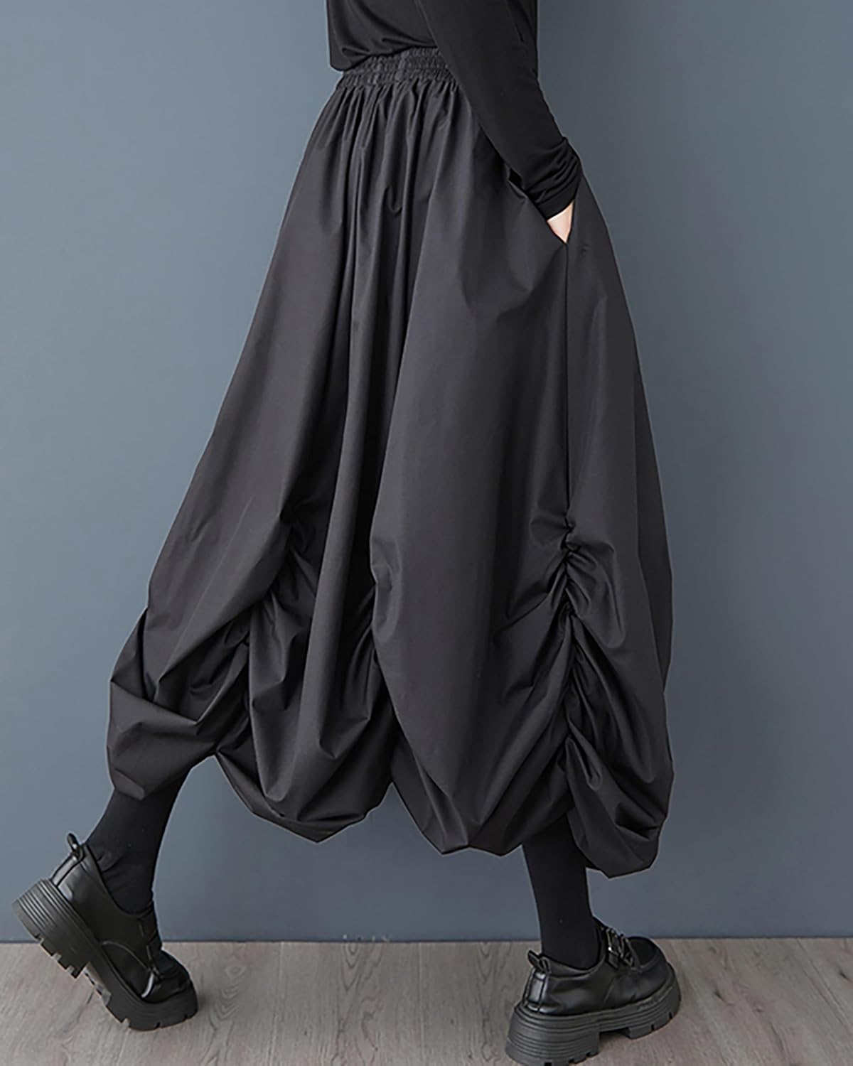ellazhu Women's Skirt Solid Elastic Waist Ruffled Flowy Hem Casual Loose Maxi Plus Size GZ442 A