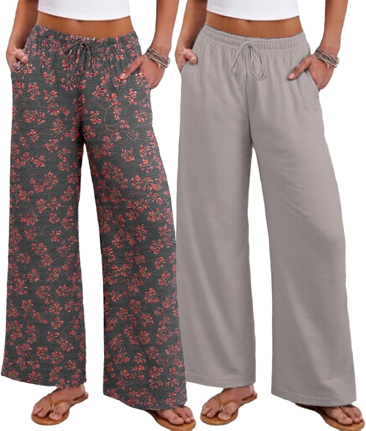 YUNDAI 2Pc Women's Lounge Pants- Casual Pajama Flower Sleepwear Sets with Pockets