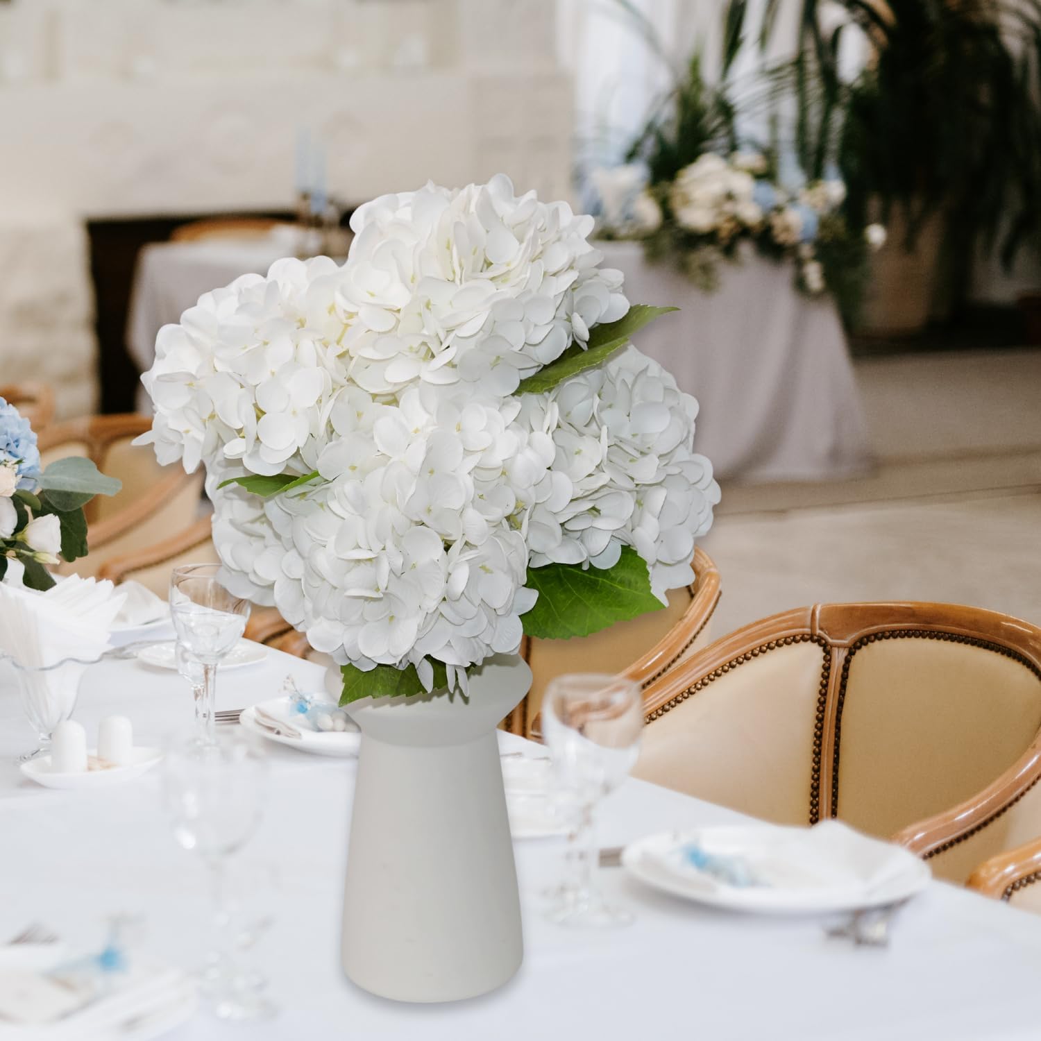 12.6'' White Hydrangea Artificial Flowers, 6Pcs Real Touch Latex Fake Hydrangeas with Short Stems & Leaves for Home Decoration, Party Floral Arrangements, Wedding Bouquet, Table Centerpieces - Image 2