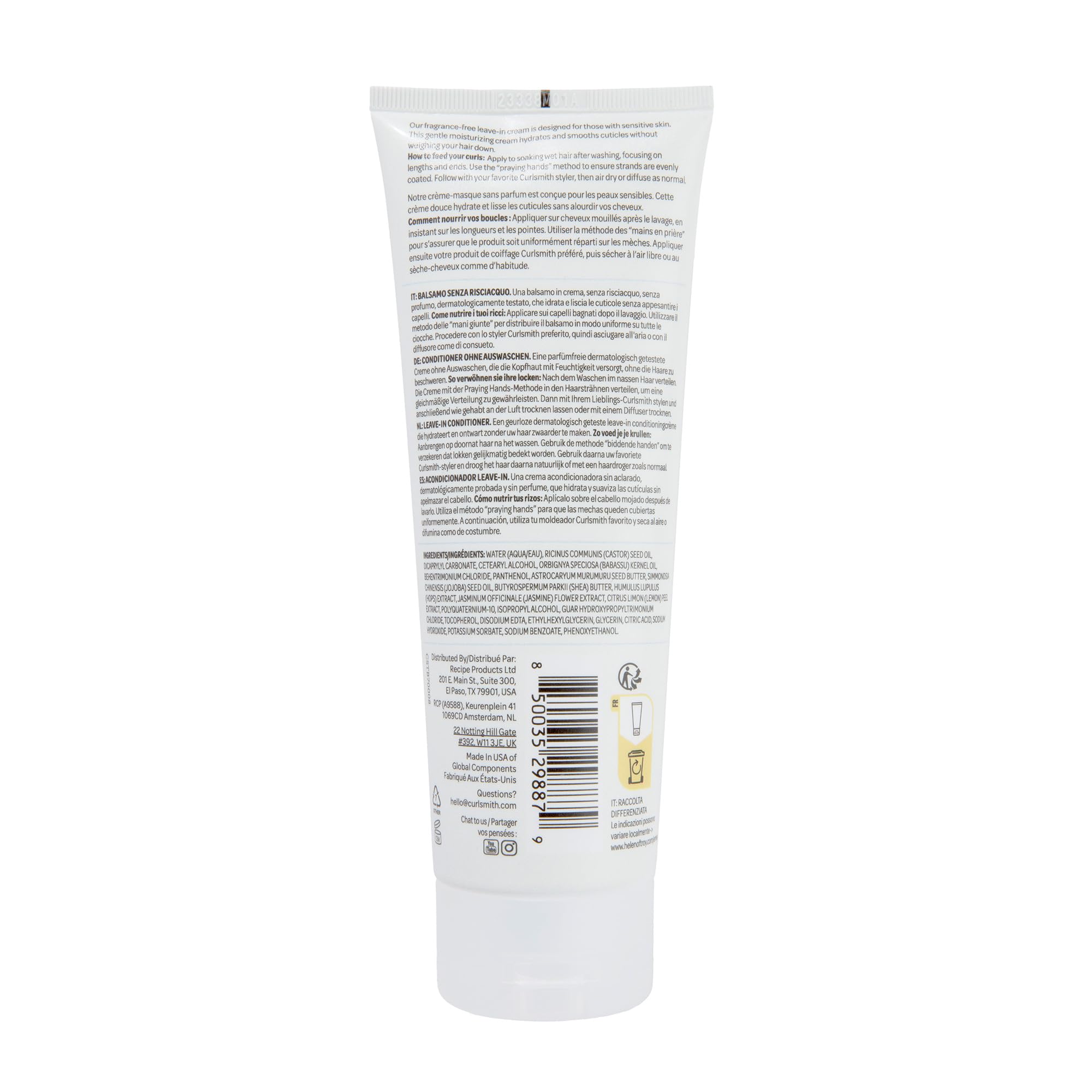 CURLSMITH Fragrance-Free Leave In Conditioner, Hydrating Deep Conditioner with Lightweight Texture for Soft, Defined Curls (8 oz)