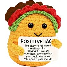 Mini Positive Crochet Taco with Positive Card, Funny Gifts for Women, Emotional Support Plush for Desk Decor, Women for Valentine and Birthday
