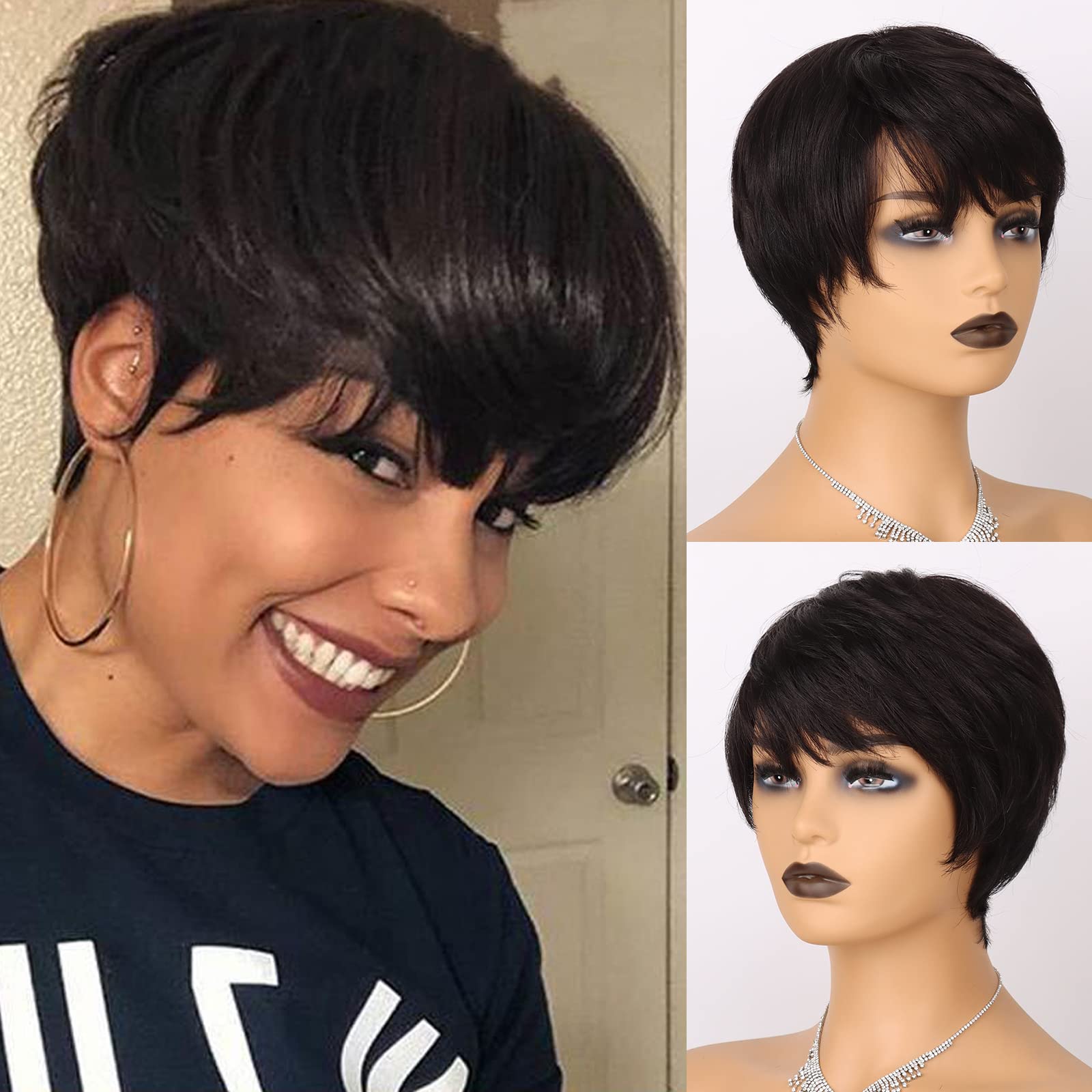 100% human hair pixie wig Amazon.com : SHUNHUIXC Pixie Cut Wig Human Hair 13x4 Lace  main image 4