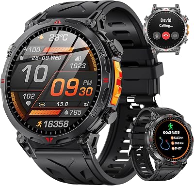 Montre Connectée Homme GPS intégré, AMOLED Appel Bluetooth, Montre Connectée pour Android et iPhone, 100+ Modes Sportifs, 3ATM étanche Montre Sport Homme avec Boussole (1.6)