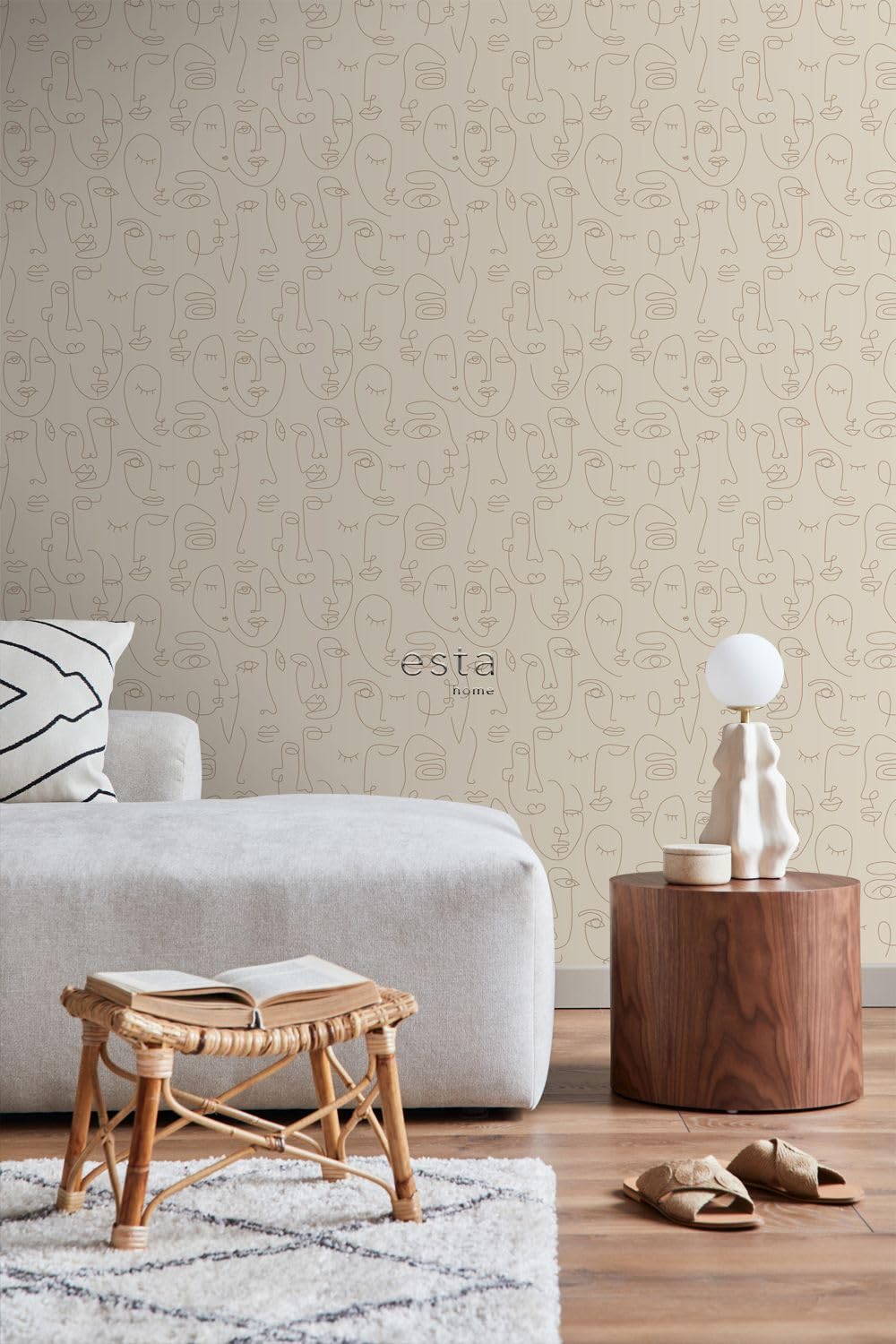 ESTAhome Tapeta twarze grafiki liniowej jasnego beżu 50 x 900 cm