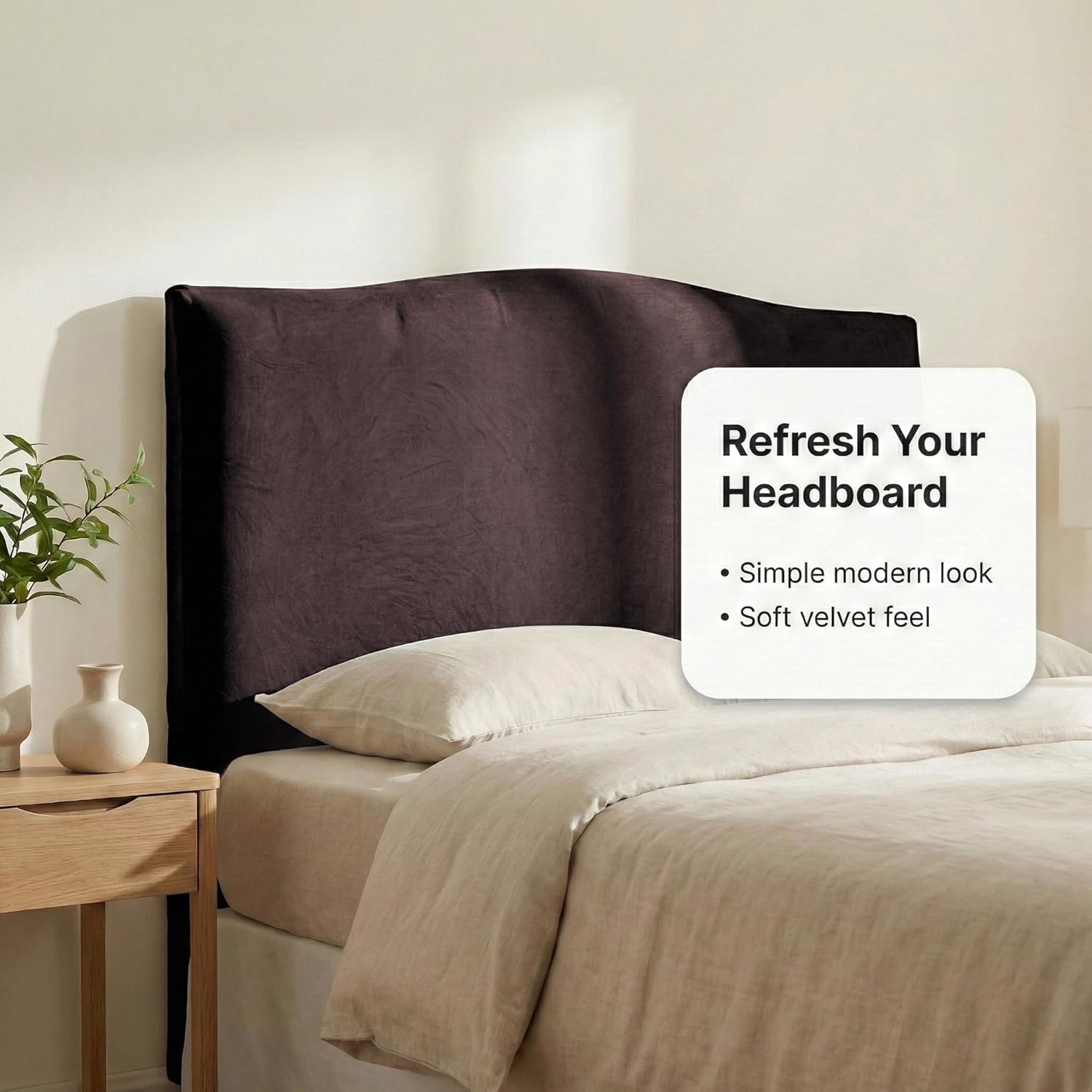 WOMACO King Headboard Cover with Remote Pockets, Stretch Velvet Head Board Slipcover, Dustproof Bed Head Cover for Upholstered Headboard (Length (71" - 90""), Coffee)