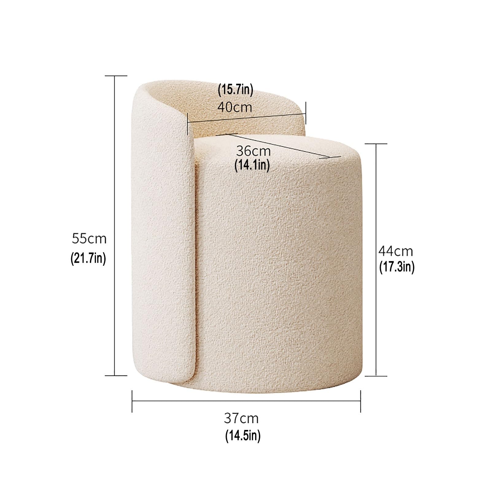 Comodo sgabello da toeletta con schienale, pouf basso rotondo in pelle, sedia da trucco girevole in pelle, sgabello da toeletta imbottito in PU, poggiapiedi(Off-white)