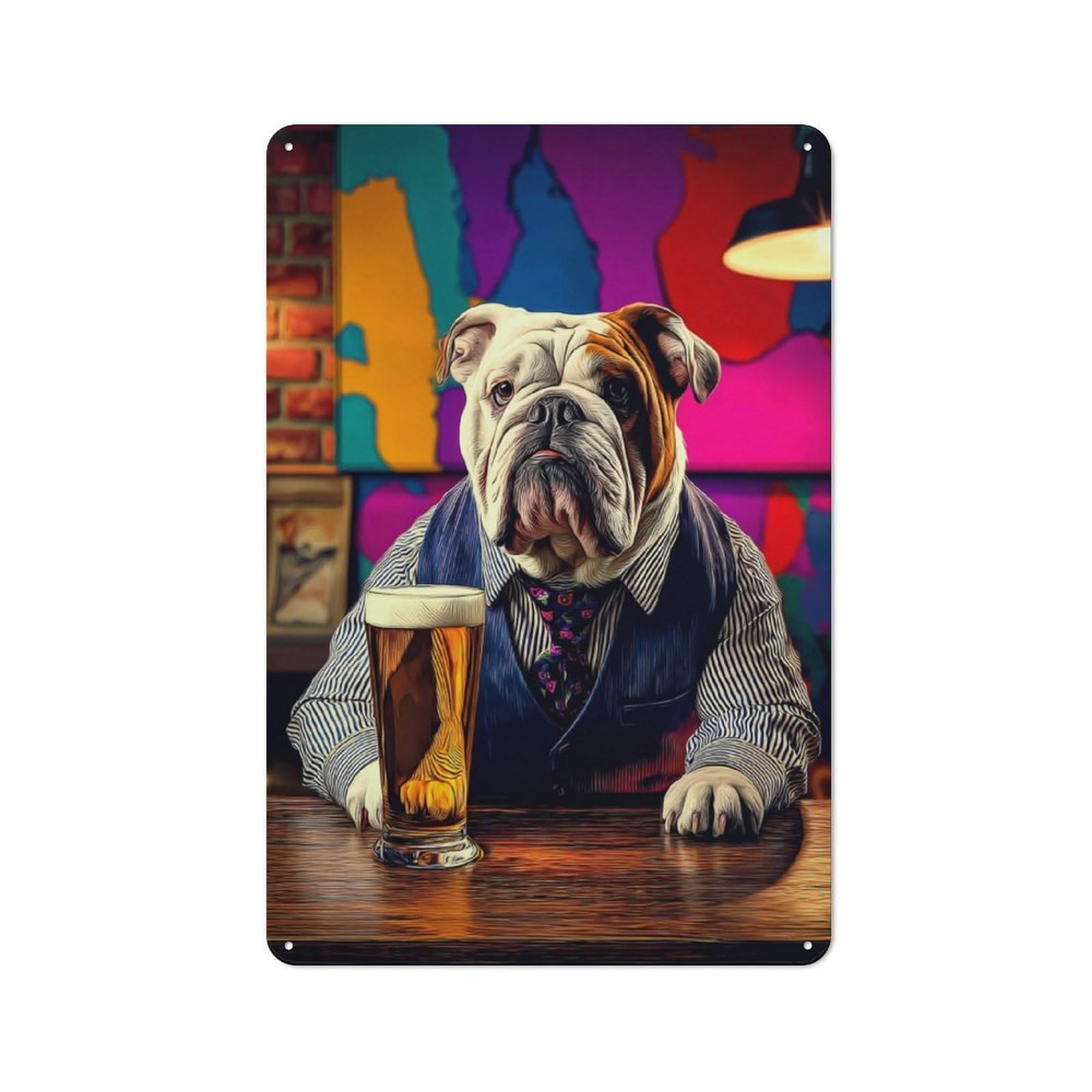 Chill Bulldog with Beer -1 Farmhouse Metal Sign 30x20cm, Rustic Cottage Wall Art for Cottage, Kitchen, Hallway Or Breakfast Nook