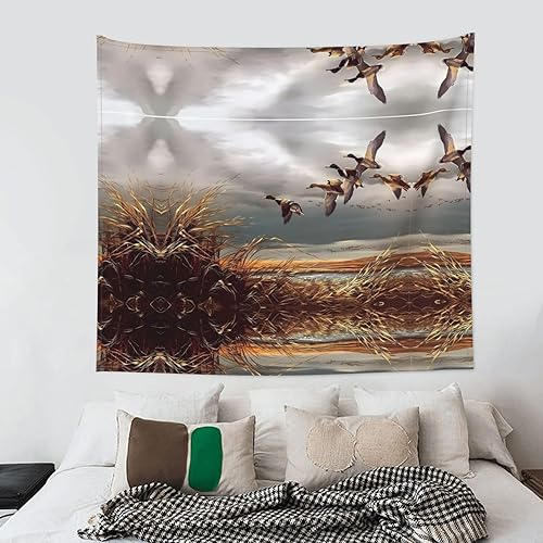 Miniatura 3 de BROLEO Tapiz de decoración de interiores con diseño de patos salvajes voladores de caza, 60 x 51 pulgadas, adecuado para colgar en la pared,