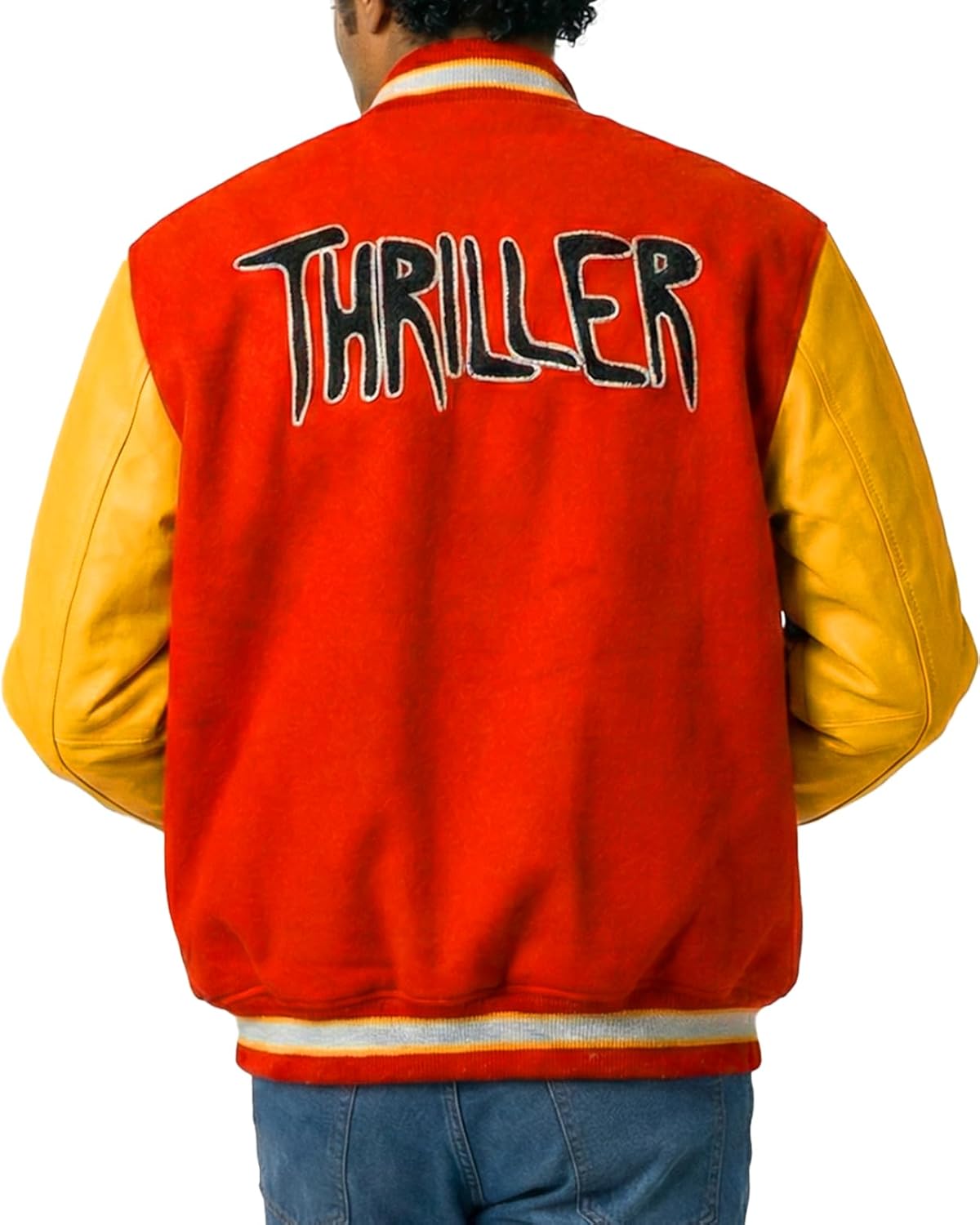 Thriller MJ Jacket - Red Wool Yellow Leather Varsity Letterman Bomber Jacket - Image 2