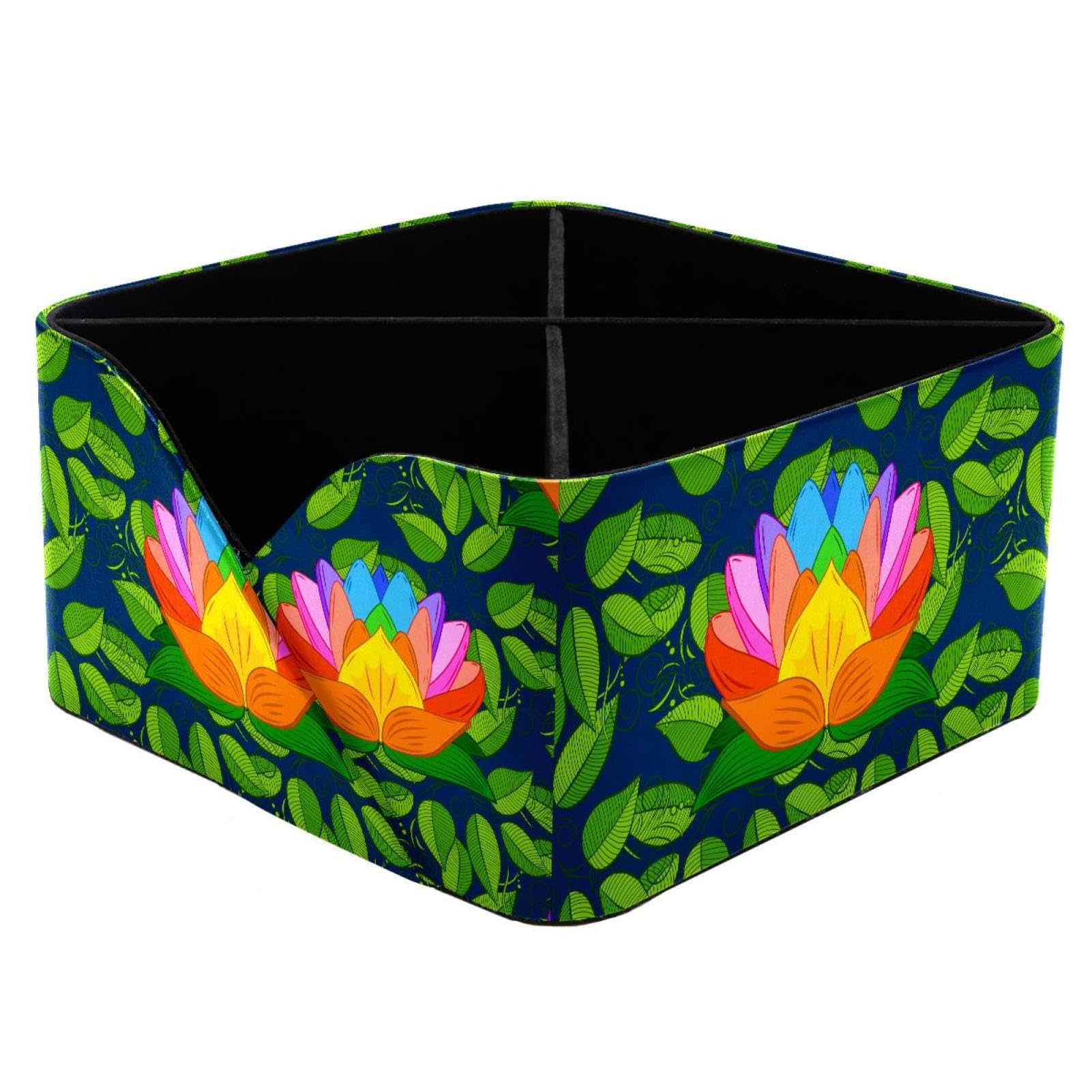 KengjuTesu Colorful Lotus Flowers Pattern Desktop Organizer Pen Holder, Rectangular Pencil Cup for Office, Study and Makeup Stations