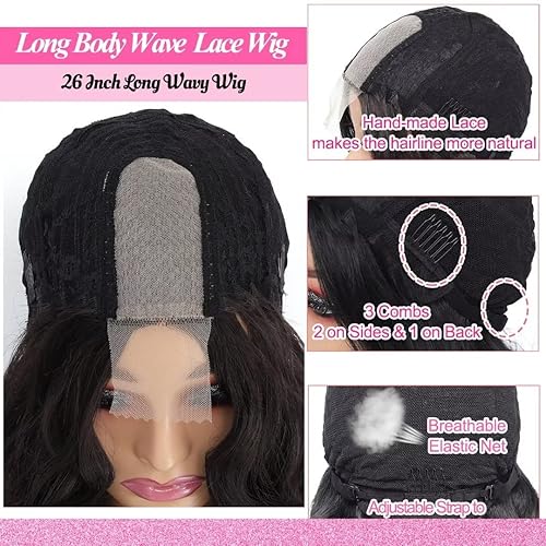 Miniatura 6 de Pelucas largas onduladas de color marrón oscuro para mujer, peluca de encaje ondulado, parte media, aspecto natural, peluca de fibra sintética