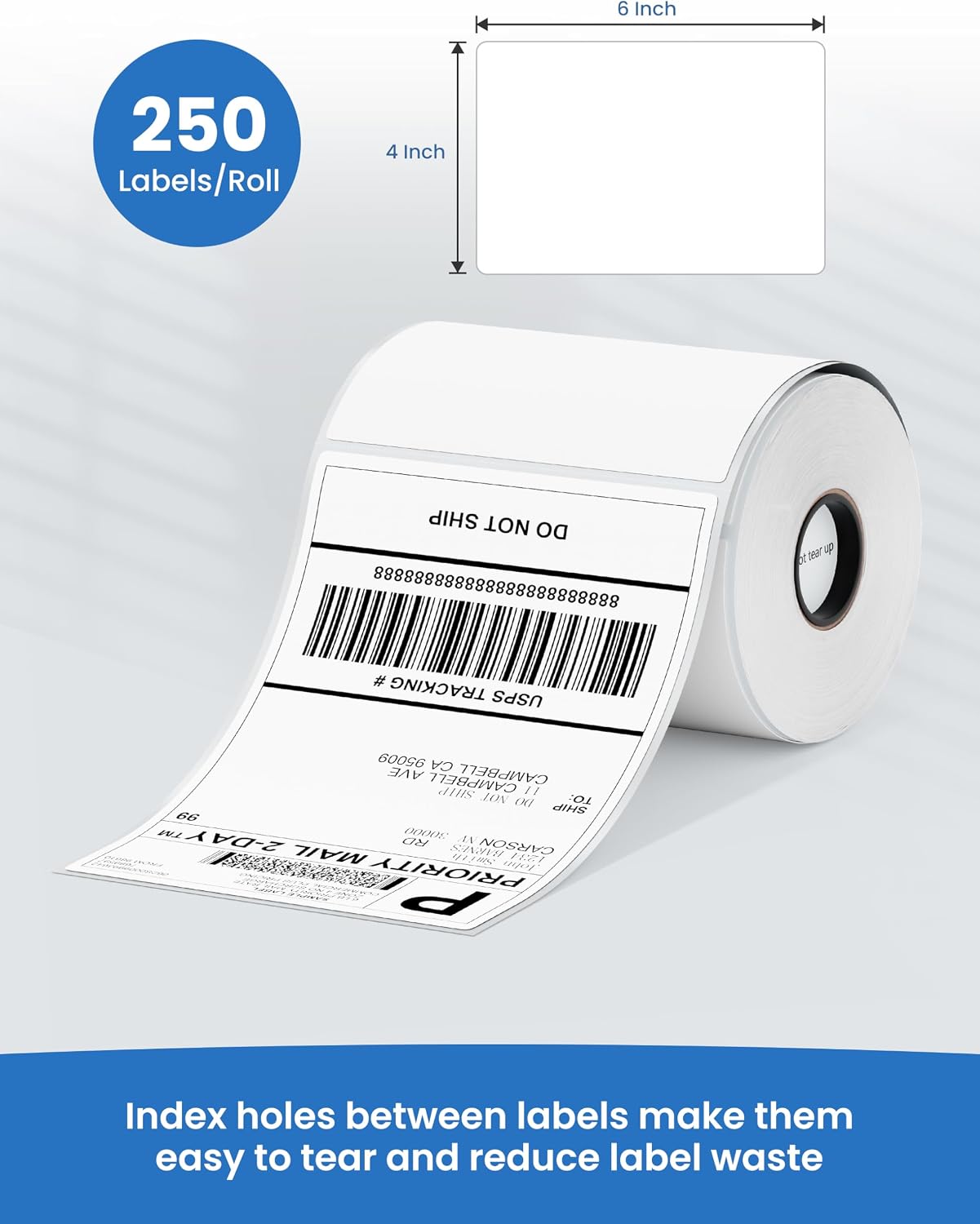 Phomemo 4x6 Shipping Labels for D421R Printer Only, 250 Labels per Roll, Thermal Shipping Labels with RFID Chip, Smart Auto-ID & One-Click Calibration, Shipping Supplies for Small Business & Home