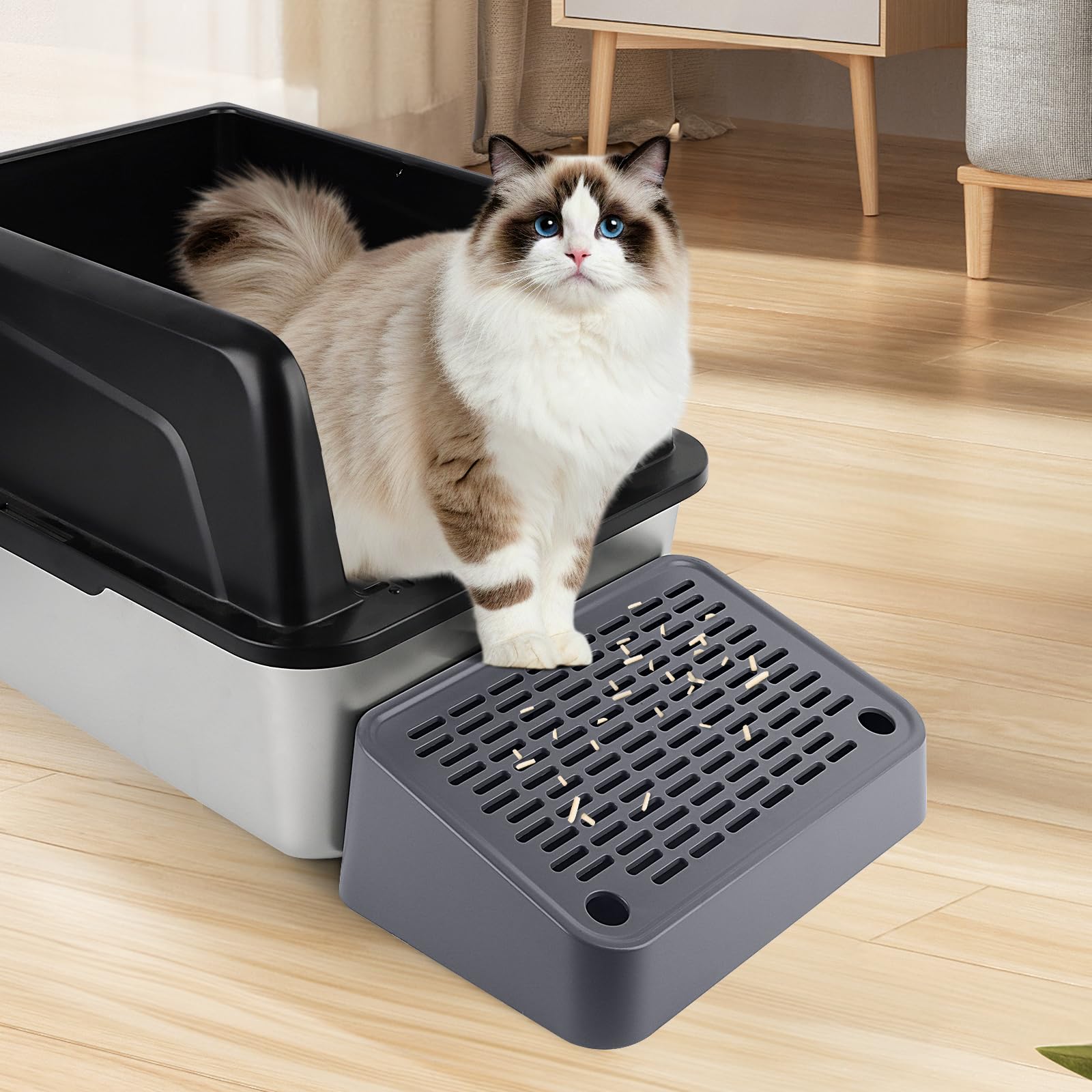 Katze Rampe, Katzentreppe, erhöhte Treppen & Stufen für Katze, Wurf Filter Pedal für Kätzchen alte Katzen Katzentoilette, leicht zu reinigen (Dunkelgrau)