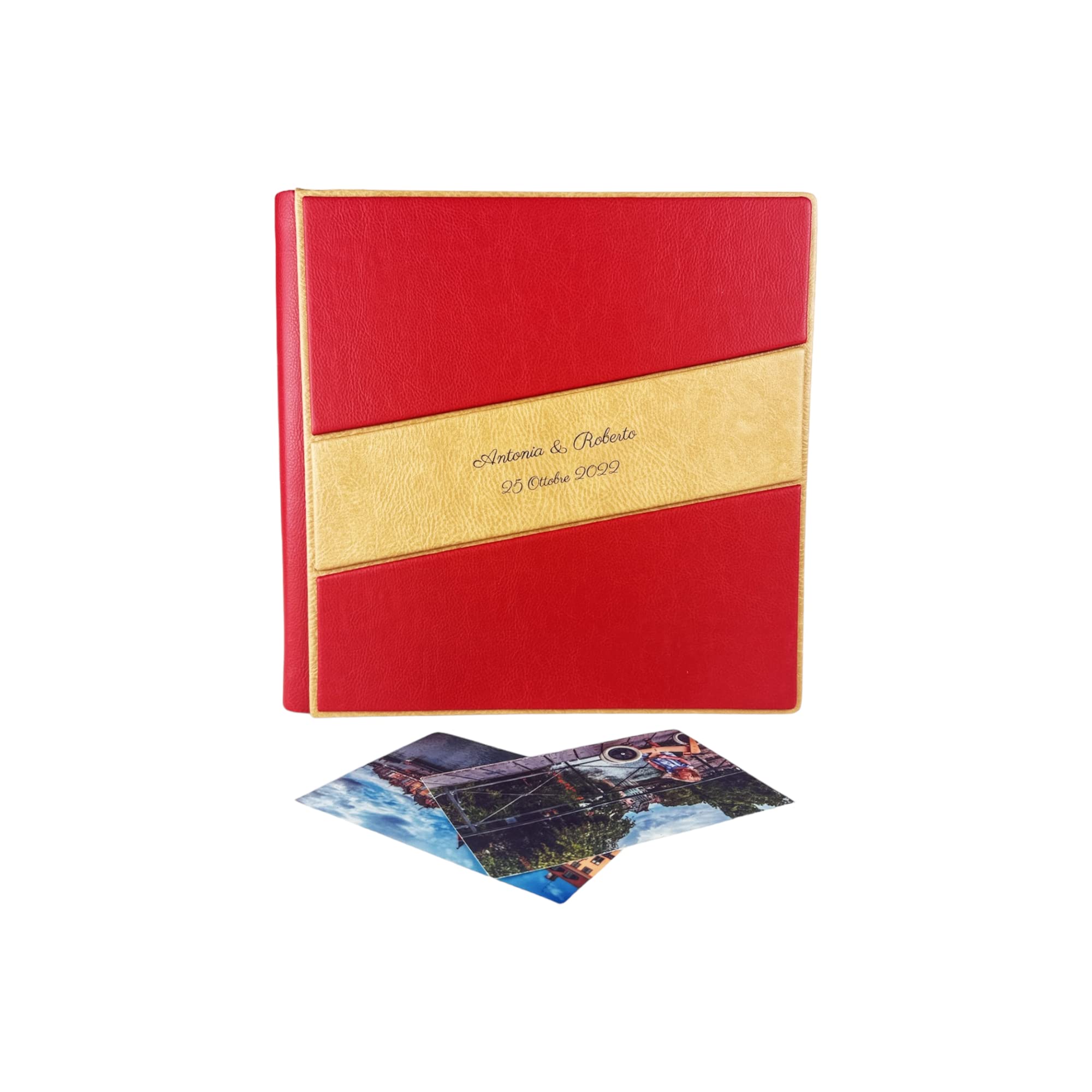 TriVin Art -Saturno- Álbum de fotos artesanal de piel sintética, varios tamaños y personalizable con grabado, ideal para cualquier evento. (rojo)