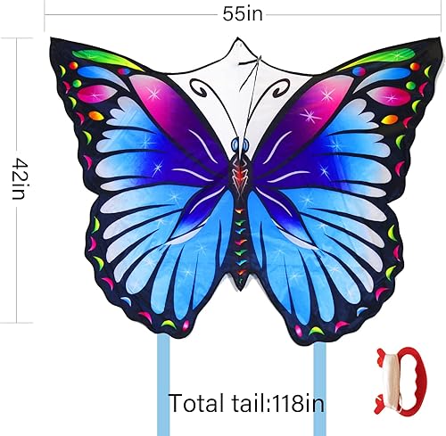 Miniatura 2 de Flerigh Cometa de mariposa grande para niños y adultos, fácil de volar y montar para principiantes, cometas infantiles para edades de 8 a 12 años,