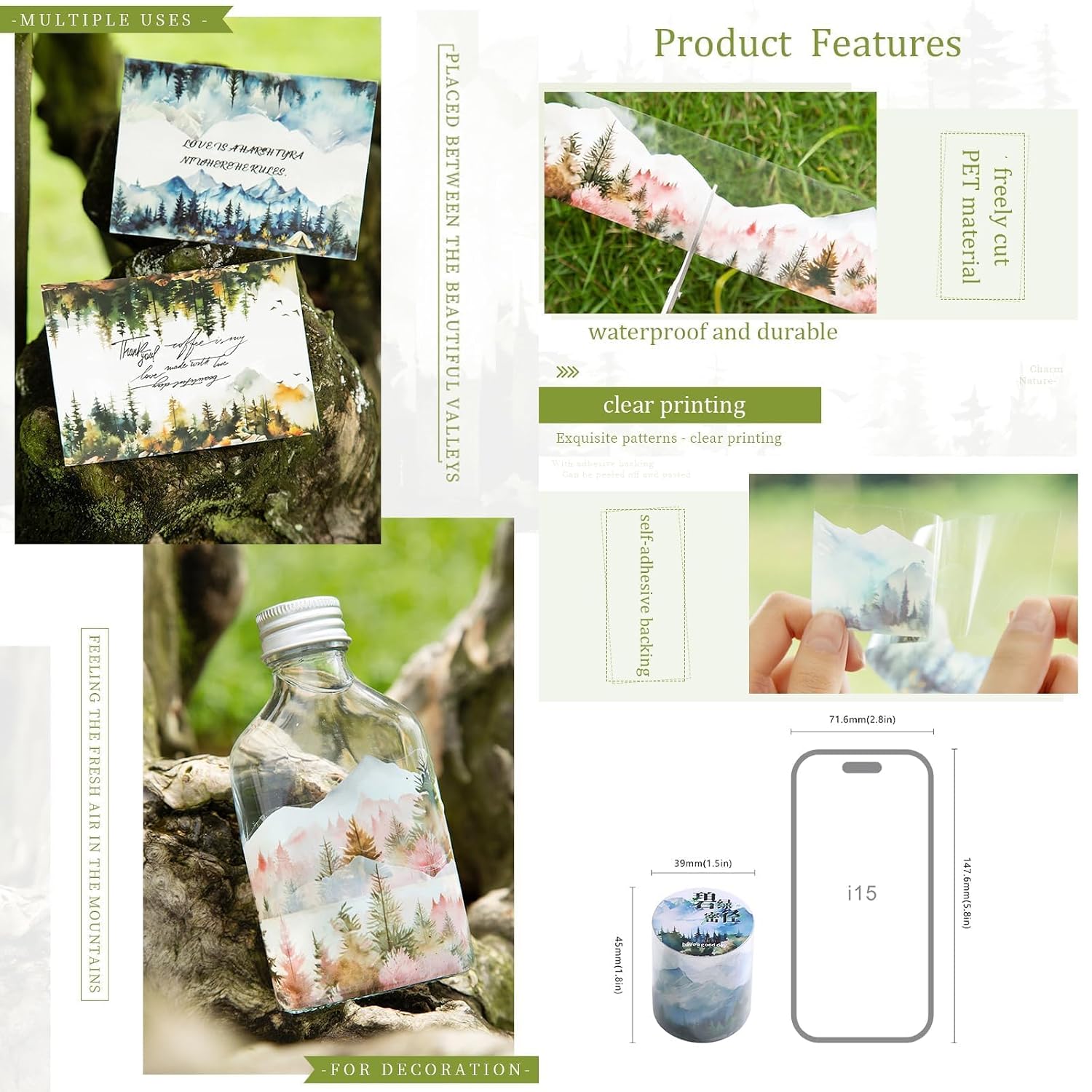 Landscape PET Tape Stickers for Scrapbook Supplies, 6 Rolls Transparent Nature Journal Stickers for Scrapbooking, Junk Journal Supplies, DIY Crafts (Forest Paths)