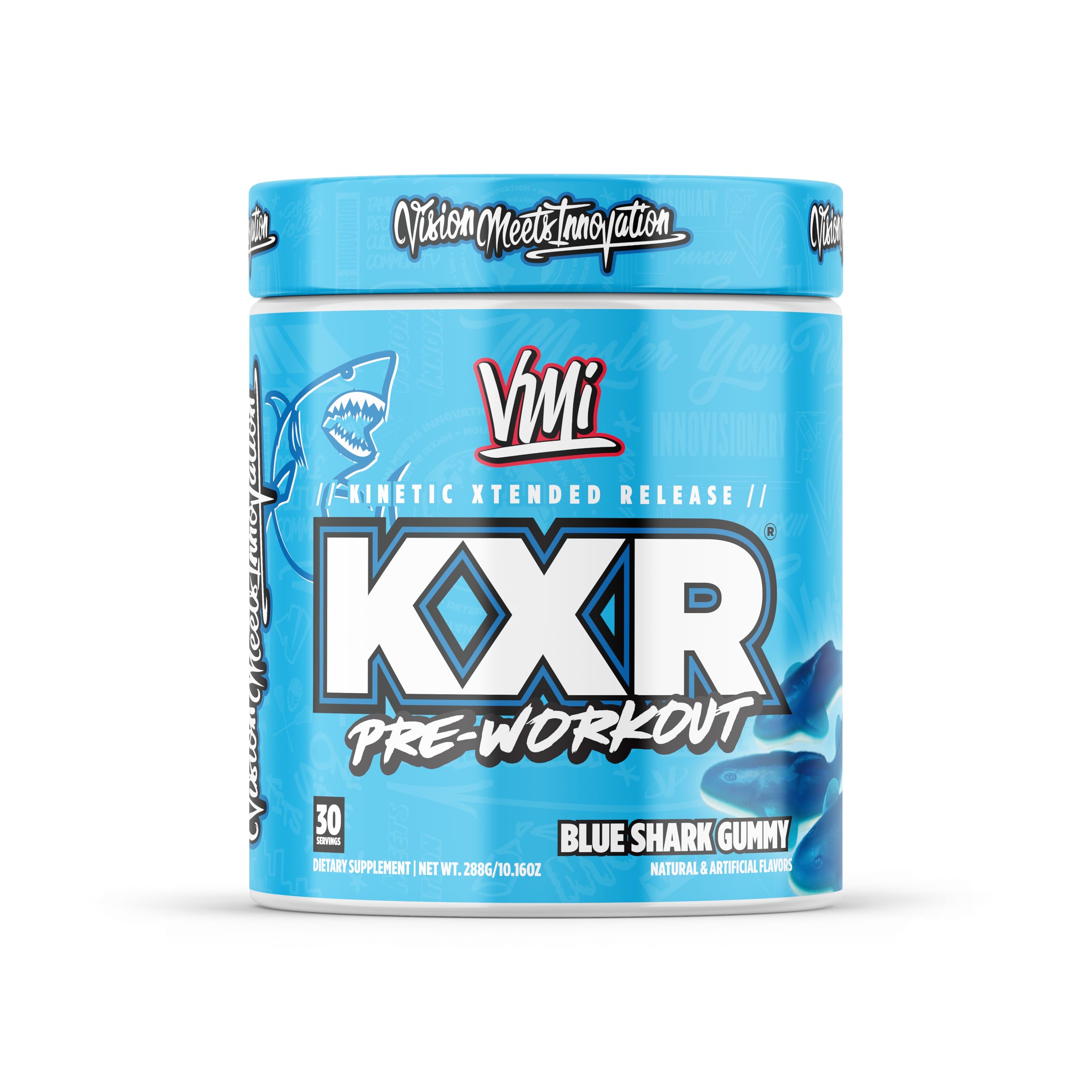 KXR Pre-Workout Energy Powder | Intense Energy Pre-Workout Drink for Men and Women| Improves Performance - Enhanced Focus & Increased Endurance | 30 Servings (Original Blue Shark Gummy)