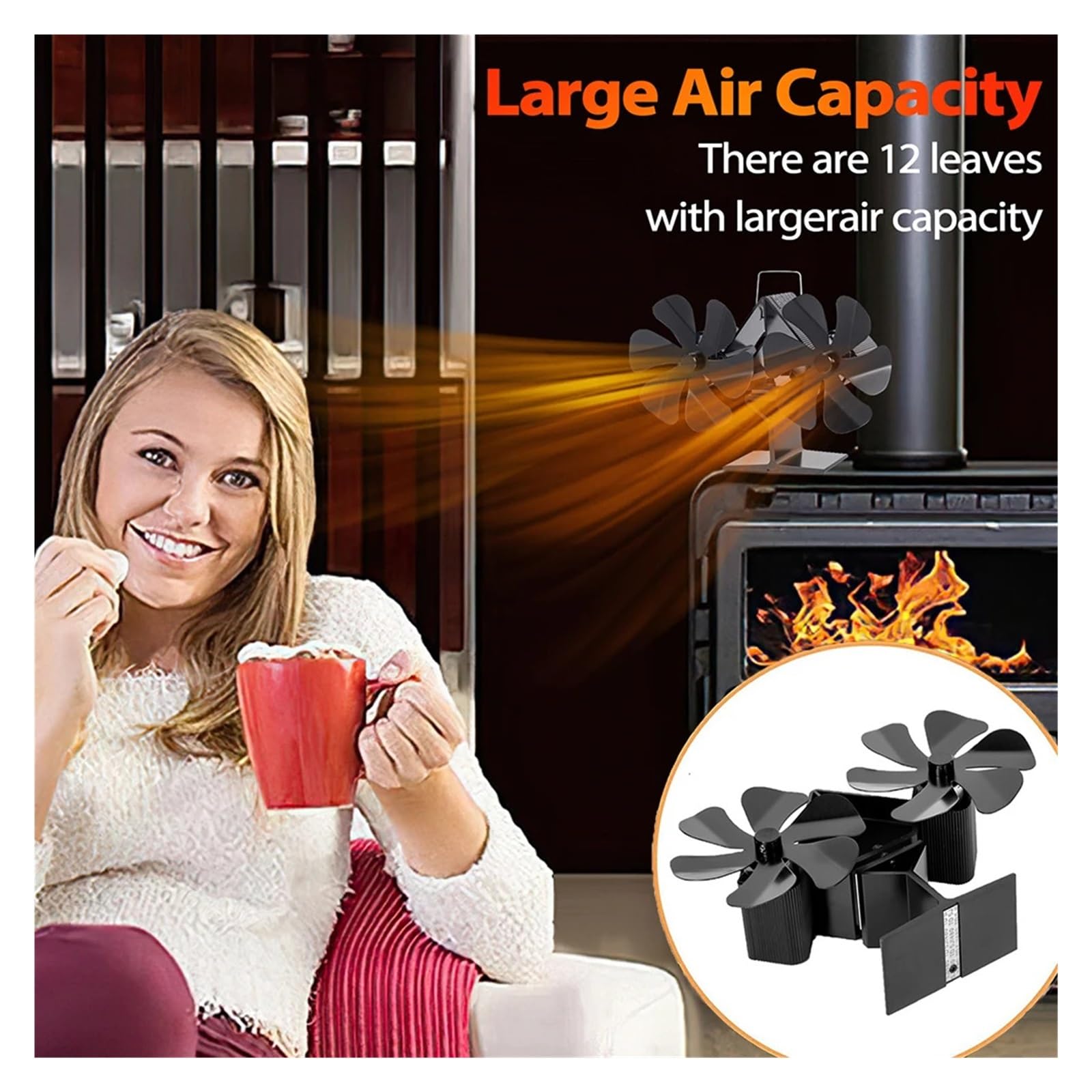 Ventilador Estufa Leña Estufa De Calor Con Ventilador, 12 Aspas, Leña For Quemar Troncos, Silencioso, Ahorro Energía, For Hogar Protección Contra Sobrecalentamiento(12 blades-Desktop)
