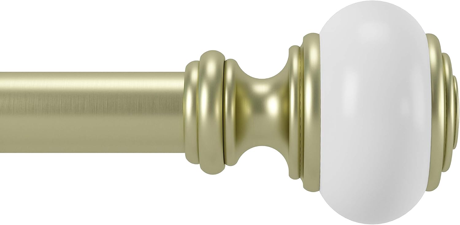 Umbra Marbello Drapery Window-Adjustable Single Metal Curtain Rod with Molded Finials-Perfect for Bedroom, Living Room, 66 to 120-Inches, Brass