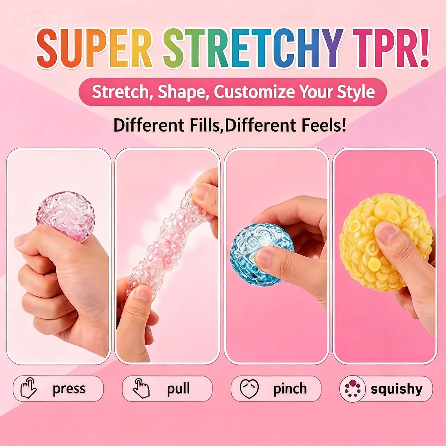 DIY Stress Ball Squishy Making Kit- 16 TPR Skins, 20 Fillers, Stress Ball Empty Bead Squishy Clear kit, Create ASMR Anxiety Relief Toys, Handmade Fidget Squishy Stress Balls, Party Favors for Party