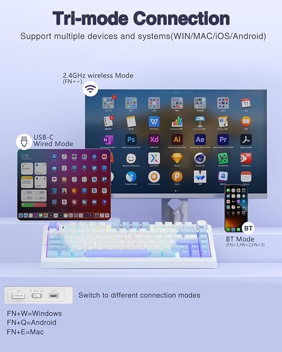 AULA Wireless Keyboard and Mouse Combo, F75 75% Mechanical Keyboards, Hot Swappable Custom Keyboard+SC580 Wireless Gaming Mouse Black
