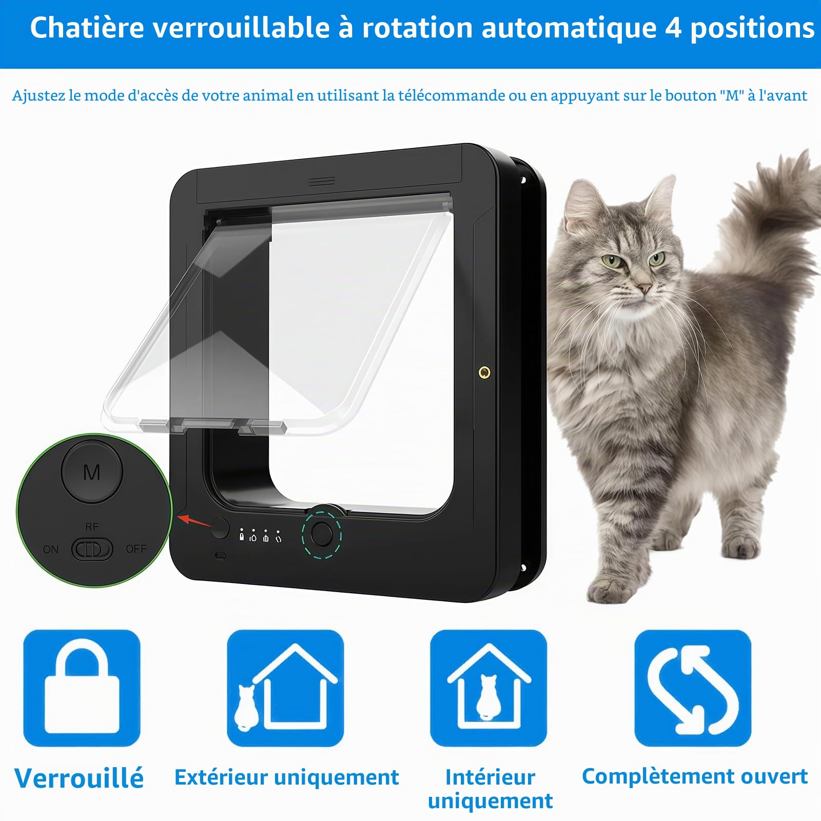 ChatièRe éLectronique, ChatièRe Intelligente avec 2 CléS à Puce, Verrouillage 4 Positions, DéVerrouillage Automatique, RéSistant Aux IntempéRies, EntréE Et Sortie SéLectives