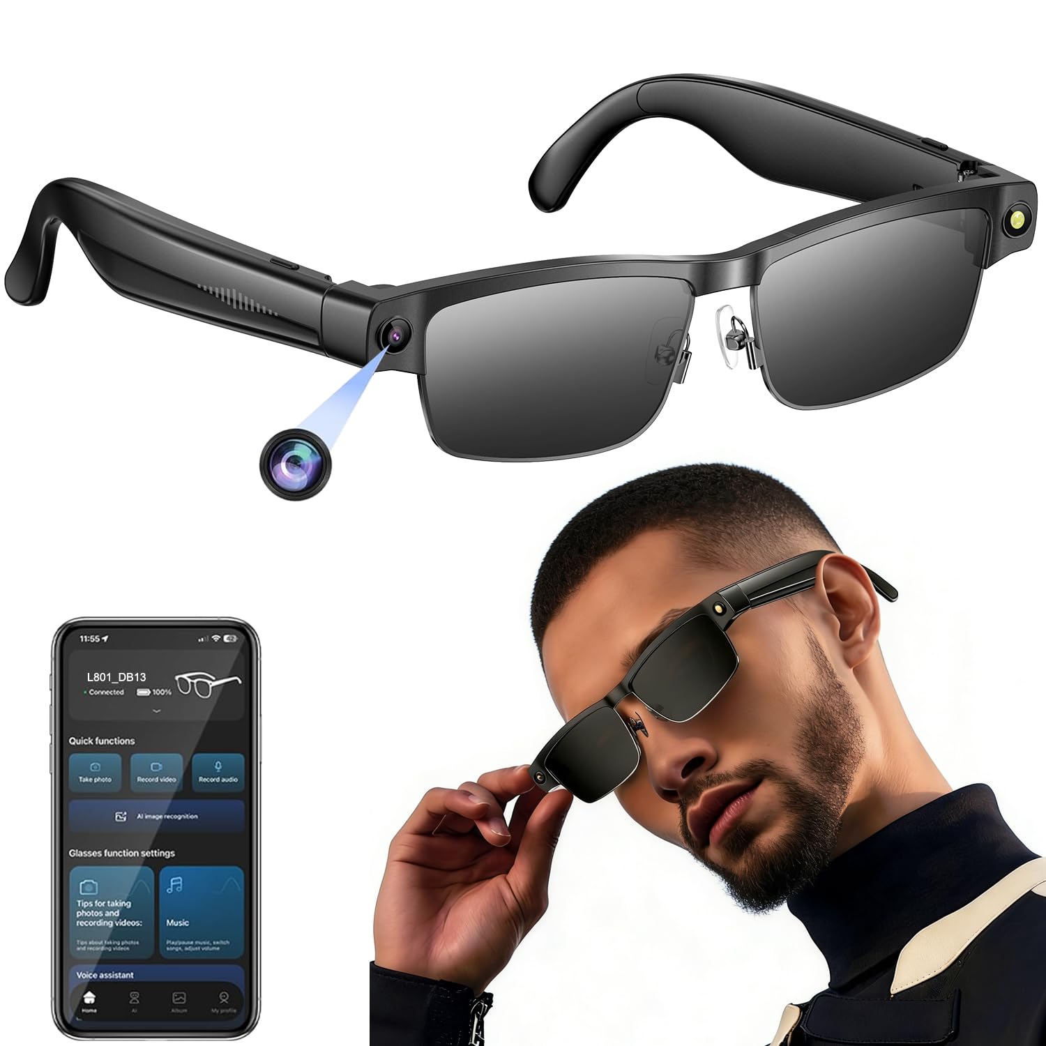 Smart AI Glasses with Camera, 800W Cameras & Photo Capture, Real-Time Translation, Recording Glasses with AI Assistant, Open-Ear Audio, Object Recognition, Bluetooth, for Travel (B3#)-image-11