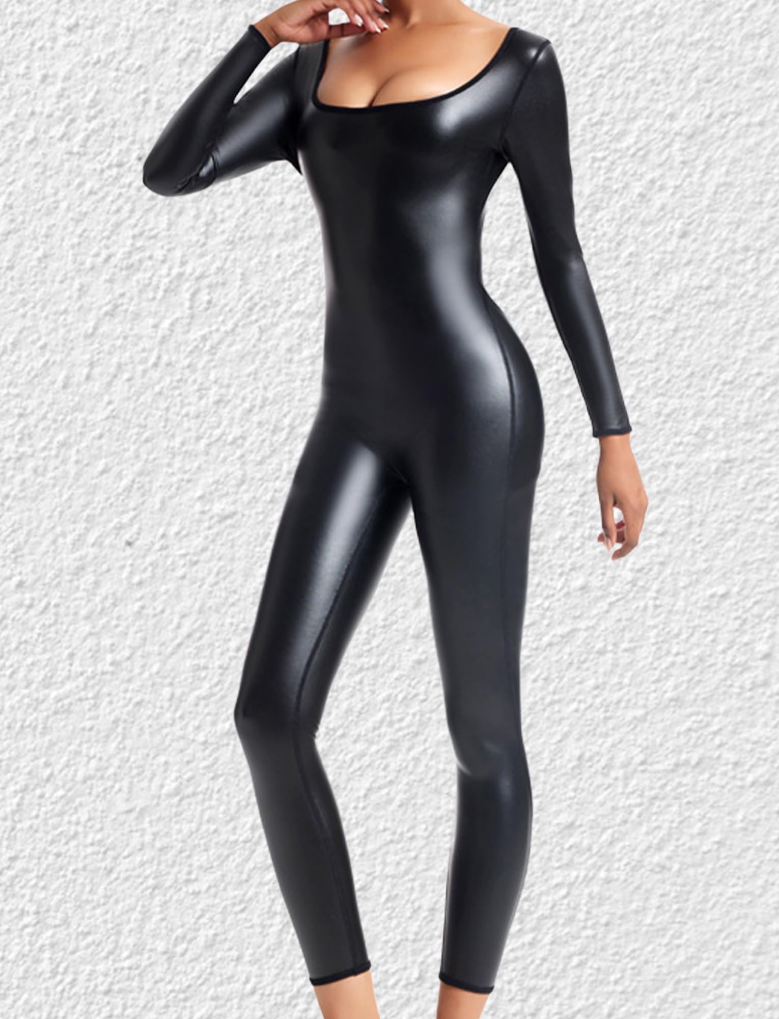 Tuta da Donna Pelle Jumpsuit Latex Maniche Lunghe Catsuit Tuta Intera Yoga Clubwear Costumi Cosplay Abito per Halloween S-4XL