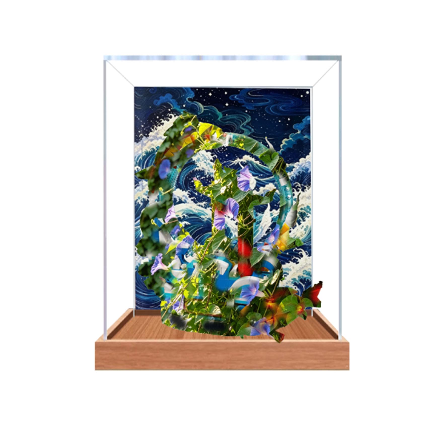 Acrylic Display Case for Le-go 80120 The Carp Leaping Over the Dragon Gate Model, Dustproof Display Box (display box only) (StyleB Background 3mm)