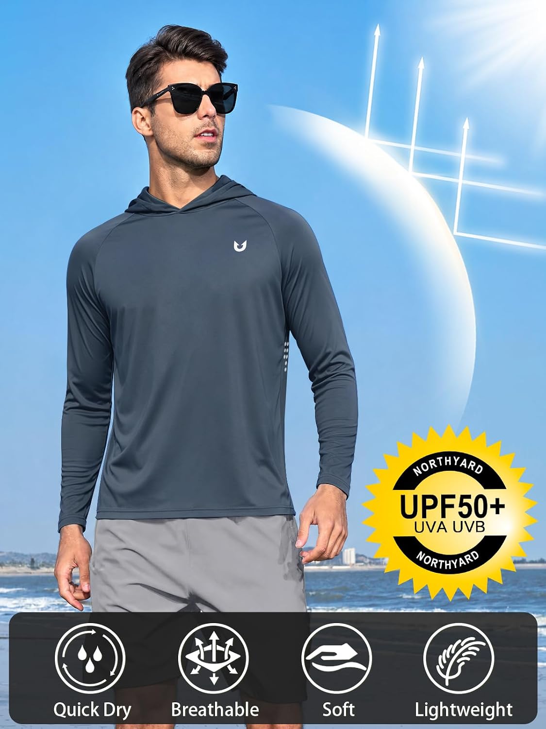  Men's Sun Hoodie Long Sleeve Fishing Shirts UPF 50+ Rash Guard thumbnail
