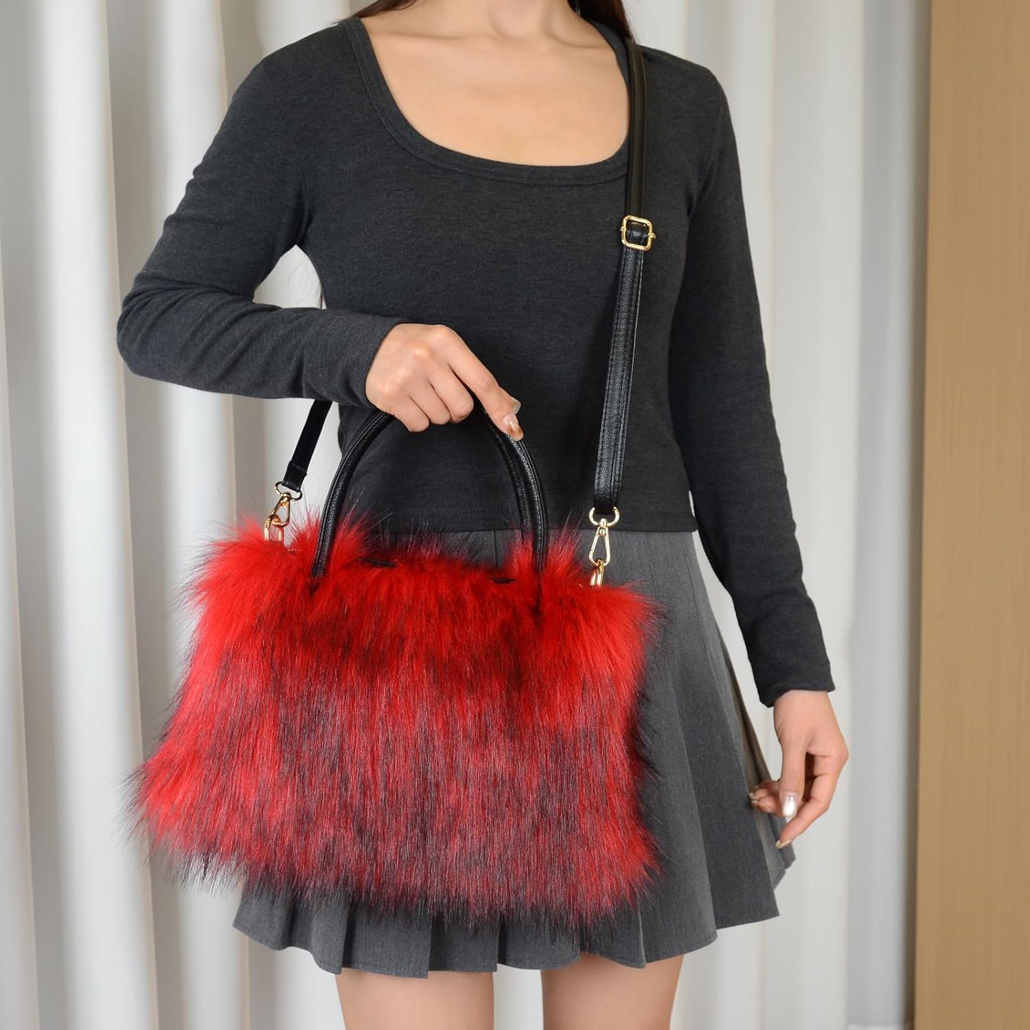 Women's Shoulder Handbags Faux Fur Tote Bag Fluffy Satchel Handbags for Women, Mom, Friend, Bridesmaids