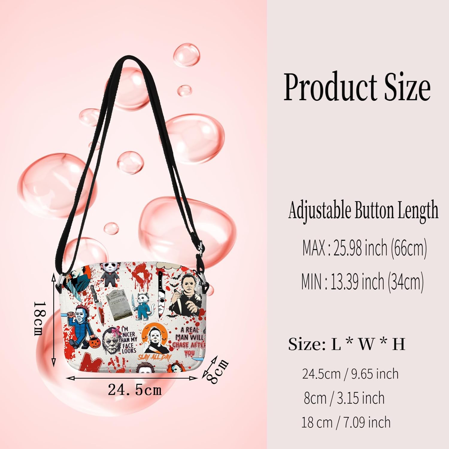 TSOTMO Horror Movie Horror Characters A Real Man Will Chase After You Crossbody Bag Halloween Scary Halloween Movie Gift - Image 4